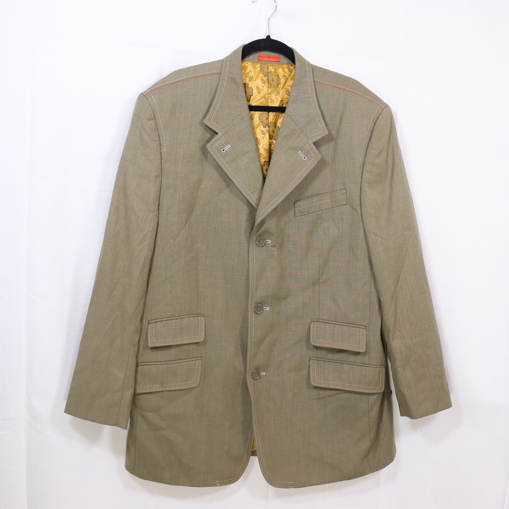 Fine Tailored Clothing Sport Coat 44R Taupe Mens Contrast Stitch Floral Blazer